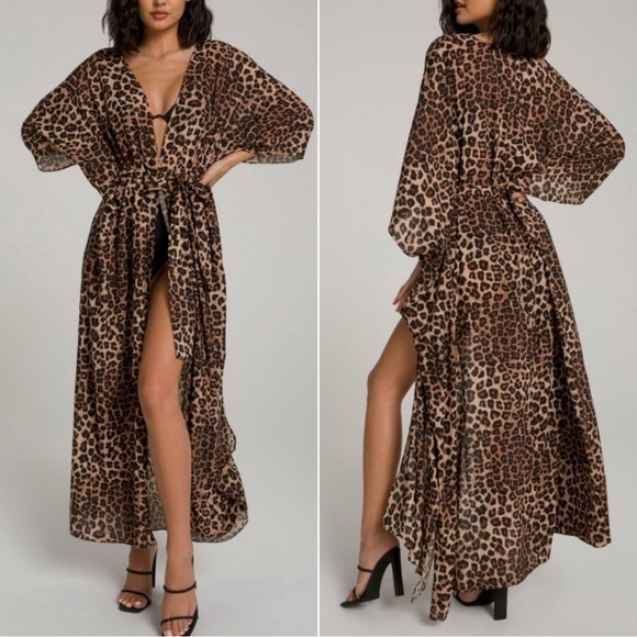 Good American Leopard Print Kimono Silhouette Coverup‎ Robe - Picture 5 of 5